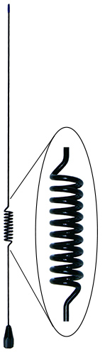 UHF phased coil stainless steel whip, black, 470-490MHz, 5/16″-26TPI thread, 6.2dBi – 560mm